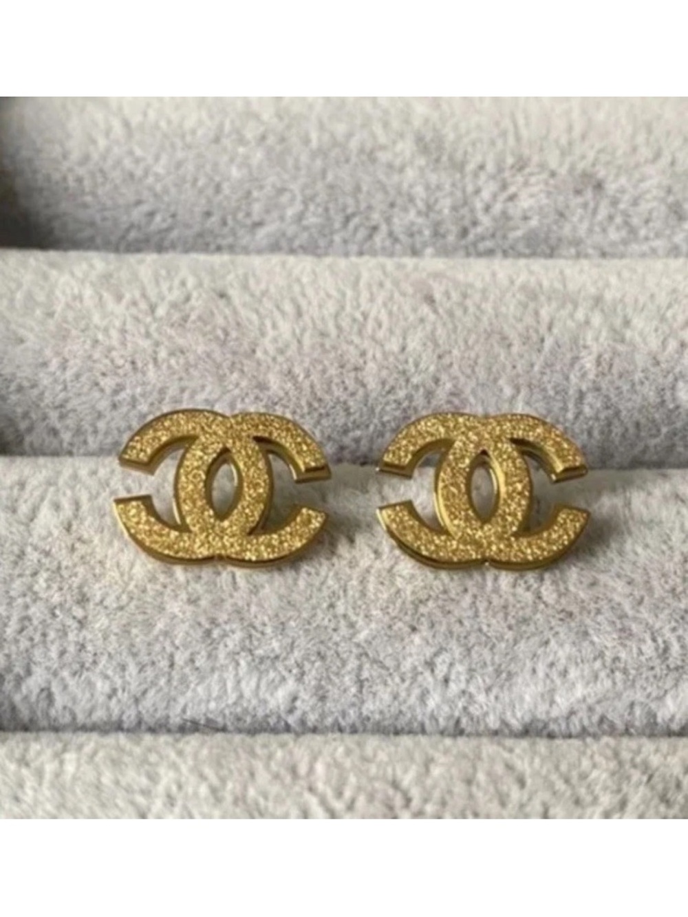 14K Gold plated CC Glitter Logo Stud Earrings